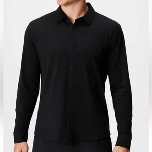 Fabletics The Dash Shirt Mens Medium Long Sleeve Button Up Wicking Stretch Black